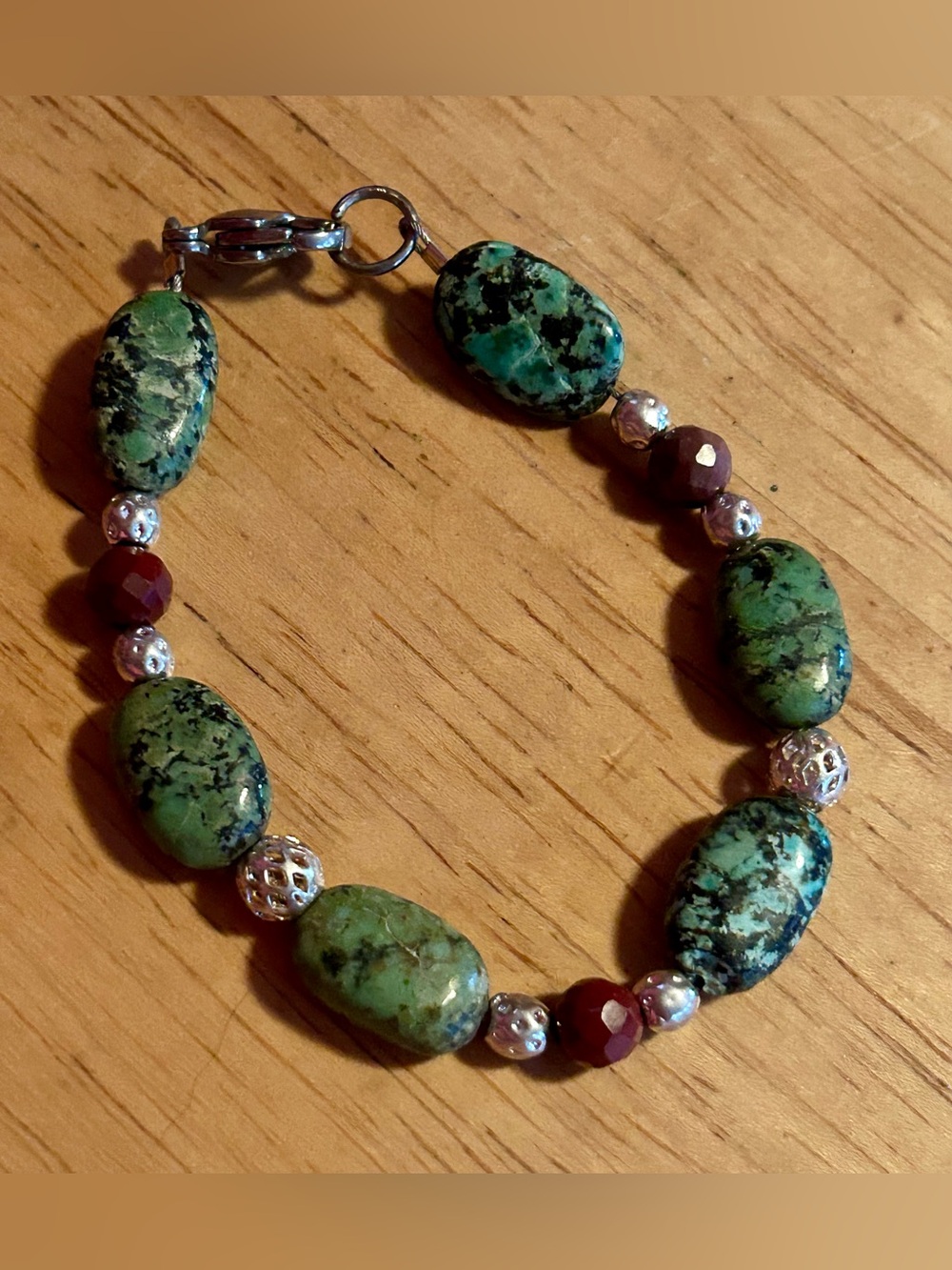 Hand Crafted Gemstone Bracelet African Turquoise, Mookaite & Silver